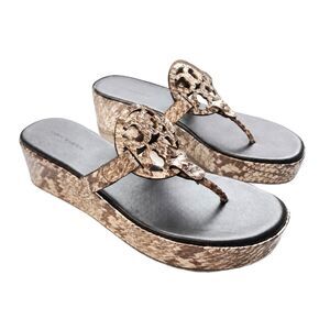 Tory Burch Miller Snake Embossed Logo Wedge Thong Sandal Size 8M